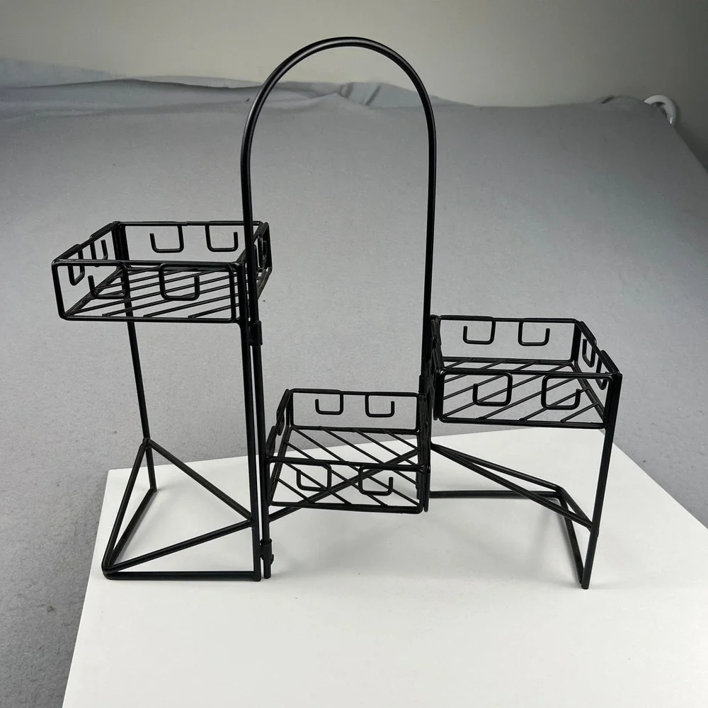 Folding Tiered Metal Wire Display Stand Black 3-Tier Rack 18in Organizer Home
